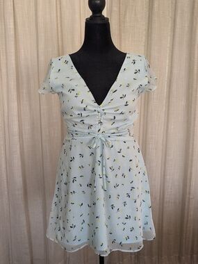 Leith Sky Blue, Yellow Flower Ruched Mini Dress